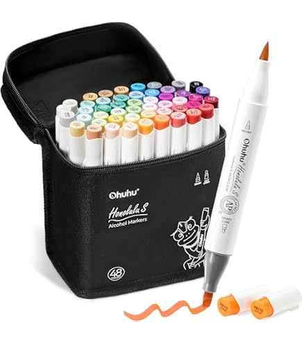 Amazon | Ohuhu マーカーペン 筆タイプ 48色 プロ愛用 サンリオxOhuhu